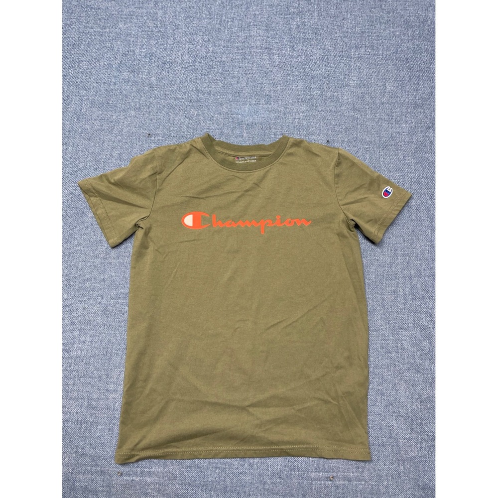Champion Boys Large T-Shirt Olive Green Short Sleeve Graphic Logo Tee L